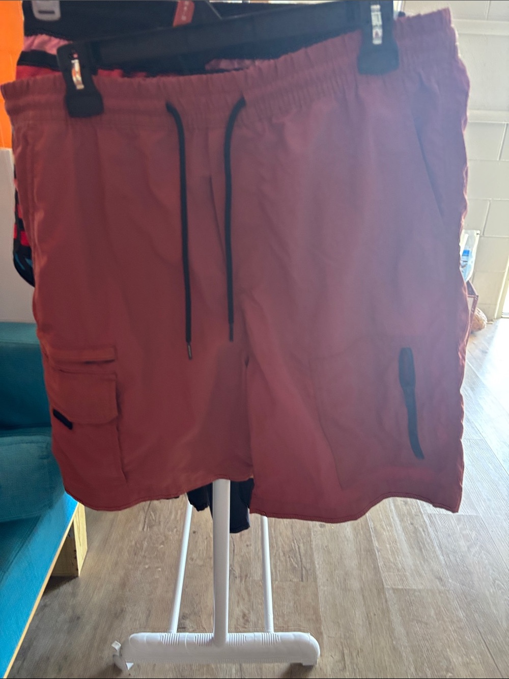 AEROSOLES Rust Red Men's Cargo Swim Shorts with Drawstring